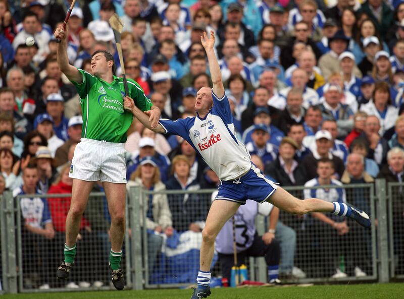 Limerick's Brian Geary and Waterford's John Mullane contest a high ball during the 2007 Munster final. Photograph: Lorraine O'Sullivan/Innpho