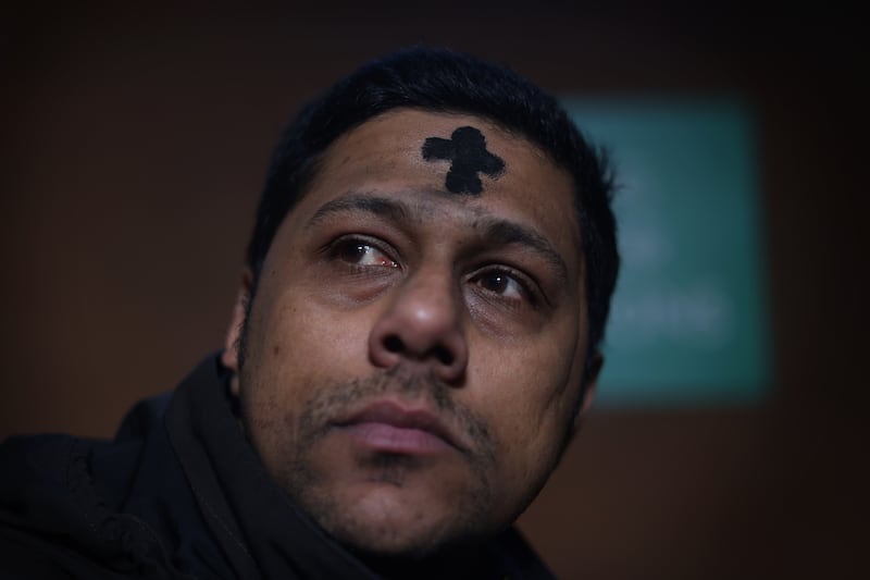 Aby Paul Sebastian at the Pro Cathedral in Dublin today on Ash Wednesday to mark the first day of Lent. Photograph: Bryan O’Brien 