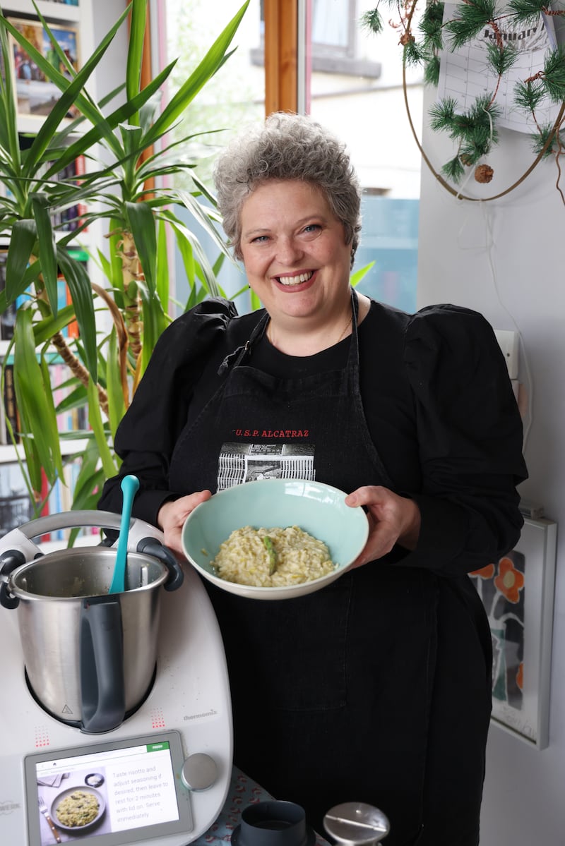 Róisín with the finished asparagus risotto. Photograph: Bryan O’Brien 