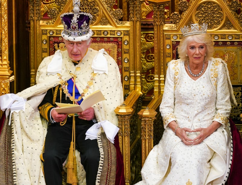 King Charles and Queen Camilla at the state opening of parliament at the Houses of Parliament on Tuesday. Photograph: Arthur Edwards-WPA Pool/Getty Images