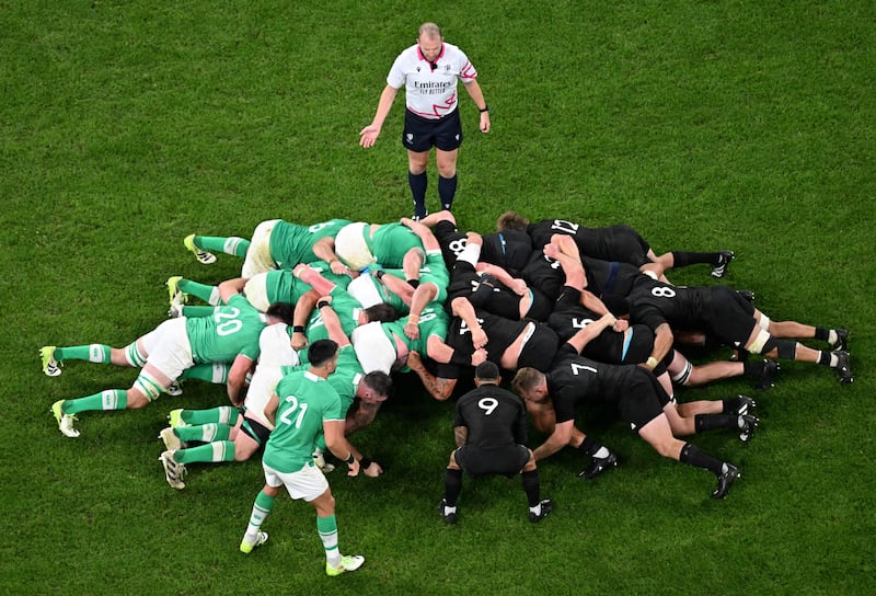 Wayne Barnes: Ireland felt hard done by as he penalised Ireland's scrum three times in the World Cup quarter-final defeat to New Zealand at the Stade de France. Photograph: Martin Bureau/Getty Images 