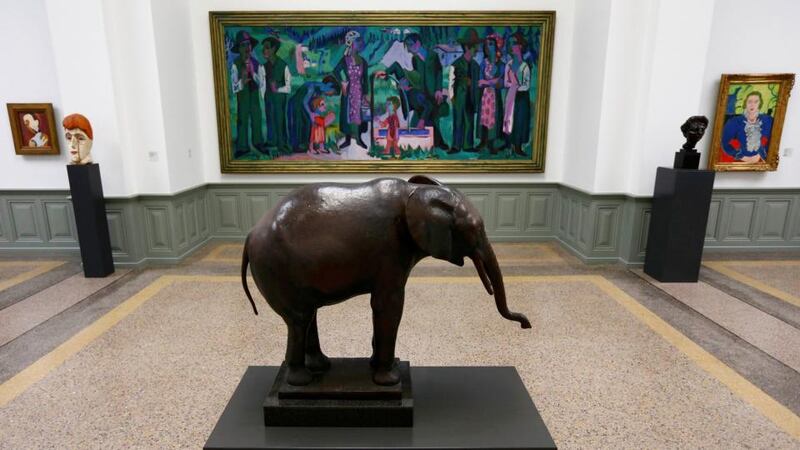 German expressionist Ernst Ludwig Kirchner’s ‘Alpsonntag-Szene am Brunnen’ (Sunday in the Alps-Scene at the Well) in the Bern Art Museum. Photograph:  Ruben Sprich/Reuters