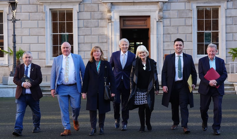 Michael Lowry (centre) with members of the Regional Independent Group at Leinster House. Photograph: Brian Lawless/PA