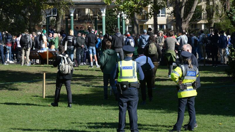 Gathering for a protest is not explicitly banned in the Health Act. Rather, it is excluded from the list of essential reasons for travel. Photograph: Dara Mac Dónaill