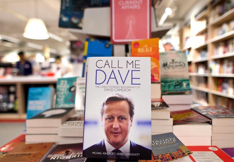 A copy of Call Me Dave, Isabel Oakeshott's biography of the former British prime minister, on display at Foyles bookshop in London in October 2015. Photograph: Ben Pruchnie/Getty Images