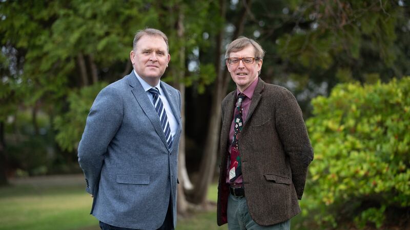 Brian Moore principal of Rathdown Senior School and Mr Dermot Dix, principal of Rathdown Junior School.  The formerly all-girls school in  Glenageary will see boys joining the junior school on a phased basis from September 2022, and the senior school from September 2023.  Photograph: Julien Behal