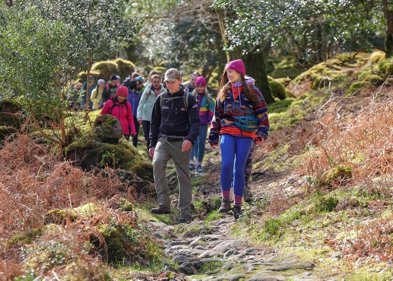 Wellness personality Roz Purcell at Derrycunnihy, with Piaras Kelly of Kerry Climbing, leading the Nature Valley Hike, as part of the Wander Wild Festival in Killarney National Park. Photograph: Valerie O'Sullivan