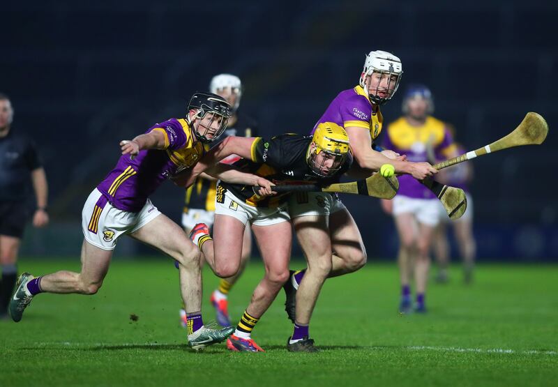 Kilkenny’s Killian Doyle in action against Wexford’s Corey Byrne Dunbar and Jack Redmond during their NHL game on Saturday. Photograph: Ken Sutton/Inpho