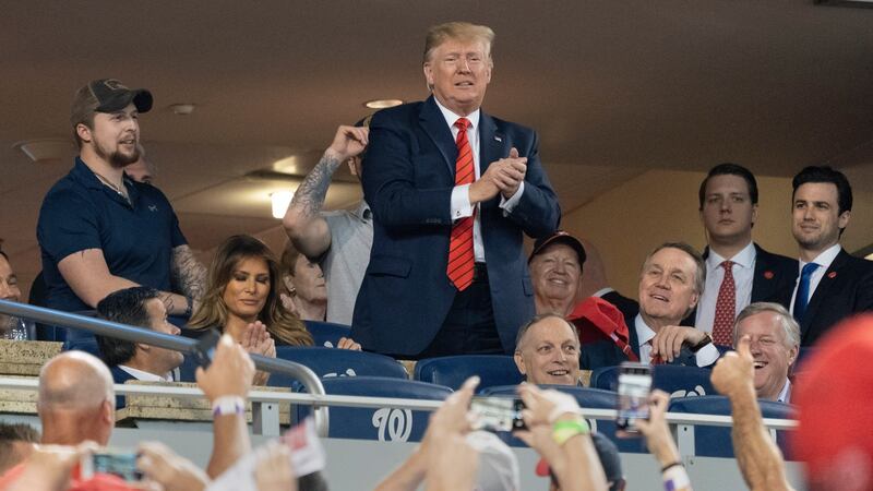 US president Donald  Trump  was booed by the crowd at Nationals Park during Game 5 of the World Series. Photograph: Chris Kleponis/EPA