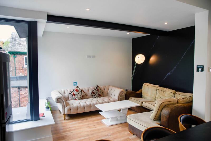 The communal lounge/kitchen area of the Mardyke Walk property. Photograph: Daragh Mc Sweeney/Provision