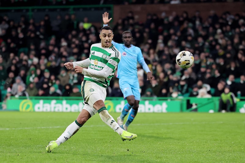 Republic of Ireland international Adam Idah found the net for Celtic, but the score was ruled out for offside. Photograph: Robert Perry/PA