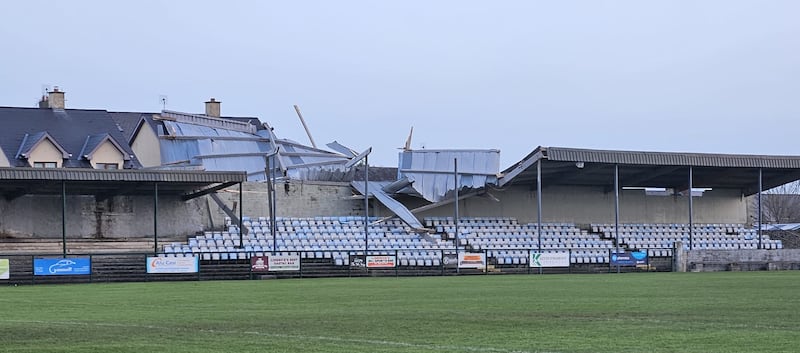 The scene at Fitzgerald Park, Kilmallock GAA Club, Co Limerick, this morning after Storm Éwoyn hit overnight