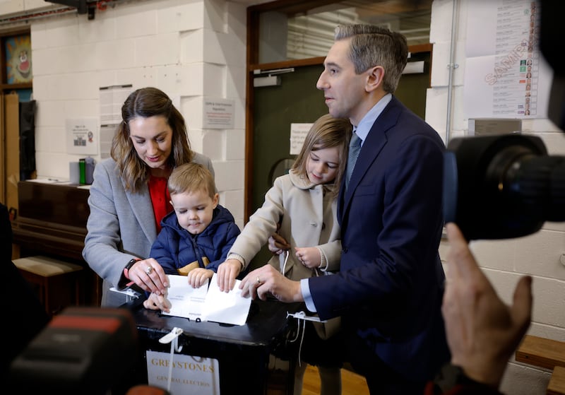 Simon Harris and family voting in Delgany, Co. Wicklow. Photograph Nick Bradshaw