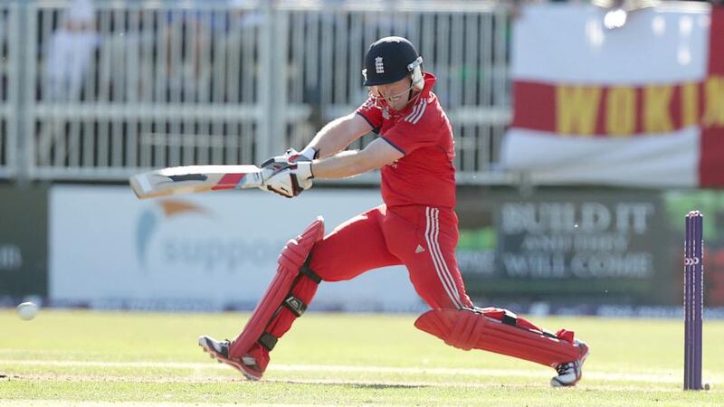 England captain Eoin Morgan on his wayto a total of 124. The Irishman and Ravi Bopara were intrumental in England’s win at Malahide. Photograph: Morgan Treacy/Inpho