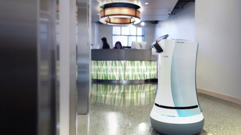 A Starwood Hotels robotic butler, designed to automate room service delivery, one of many technological advances threatening jobs in the hospitality industry.