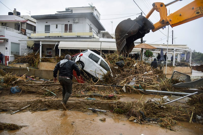 Storm damage in the village of Agia Pelagia, on the island of Crete. Photograph: AP