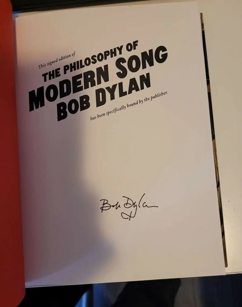 Signed copy of The Philosophy of Modern Song by Bob Dylan. 