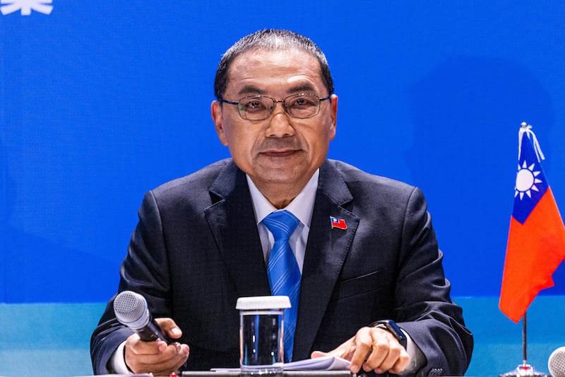 Kuomintang (KMT) presidential candidate Hou Yu-ih attends an international press conference. Photograph: Annabelle Chih/Getty Images