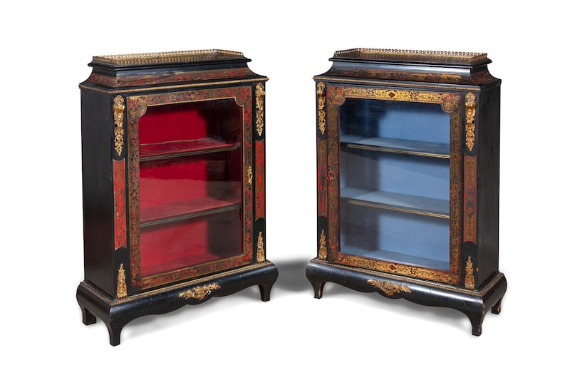 A pair of French gilt-brass Boulle side cabinets (€1,500-€2,000) originally in Buswells Hotel