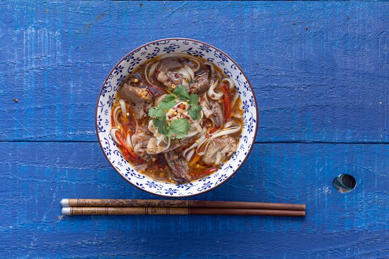 Slow cooked oxtail and chilli noodles