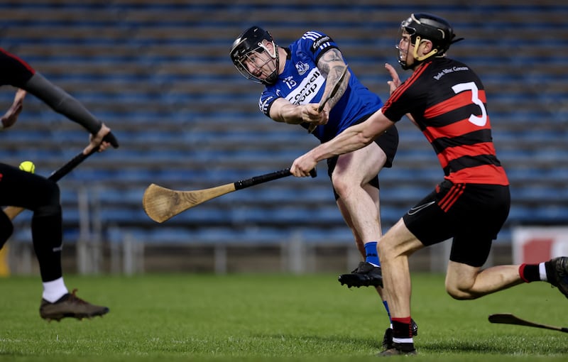 Sarsfields’ Shane O'Regan scores his side's second goal in the shock Munster final win over heavy favourites Ballygunner. Photograph: James Crombie/Inpho 