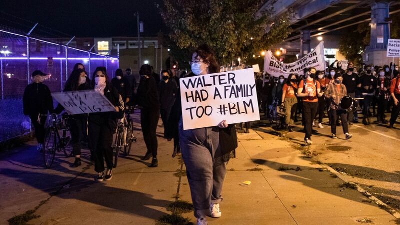 Protesters march through West Philadelphia on Tuesday, to protest the fatal shooting of 27-year-old Walter Wallace,  by police. Photograph: Gabriella Audi/AFP