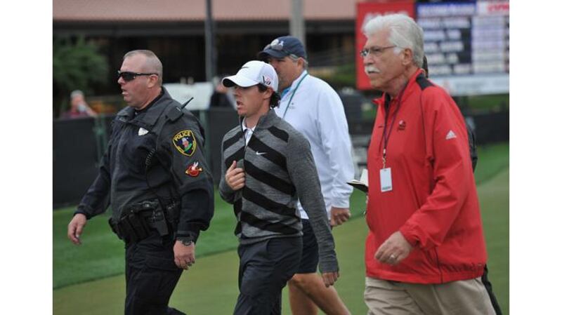 World number one and defending champion Rory McIlroy of Northern Ireland walks off the course before putting on the 18th hole, his ninth, during the second round of the Honda Classic in Palm Beach Gardens, Florida. Photograph: Stuart Franklin/Getty Images