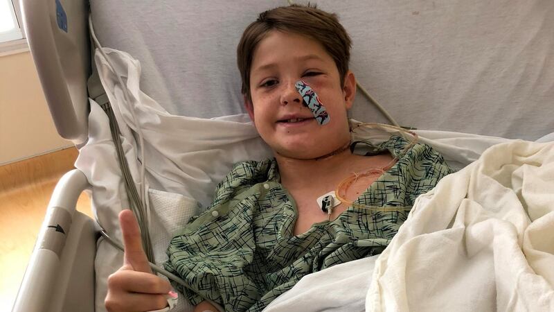 Xavier Cunningham recovering at a hospital after surgery in Kansas City, Missouri. Photograph: Shannon Miller/AFP/Getty Images