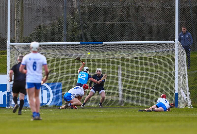 Waterford's Jack Fagan concedes a penalty by fouling Dublin's Cian Boland. Photograph: Ken Sutton/Inpho