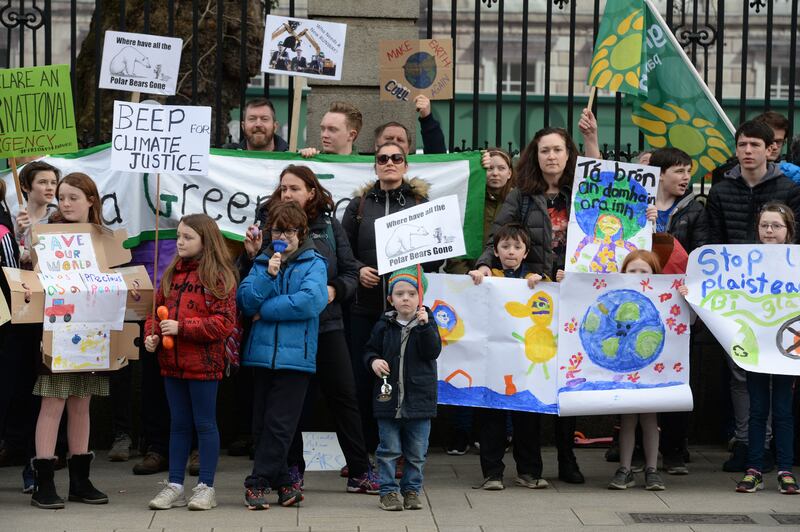 Members of Climate Strike Fridays for Future,  protesting outside the Dáil on February 22nd. Photograph: Alan Betson/The Irish Times