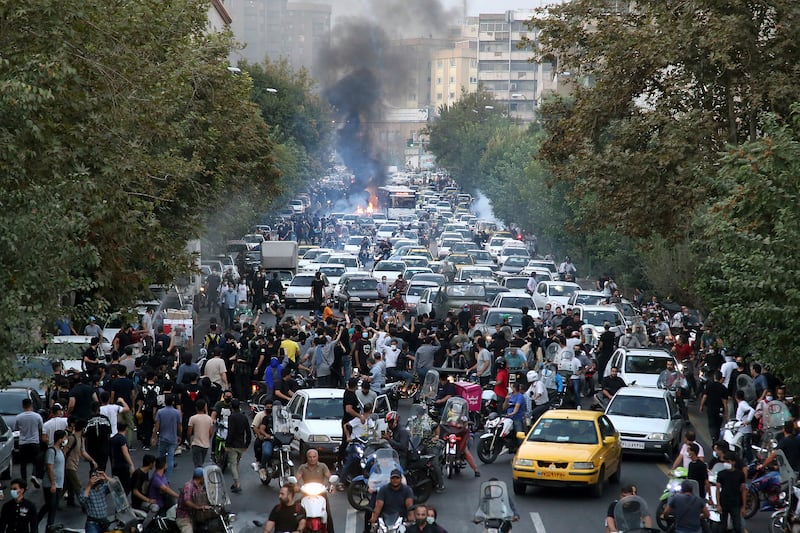 Protests in Tehran, Iran following Amini's death. Photograph: AP