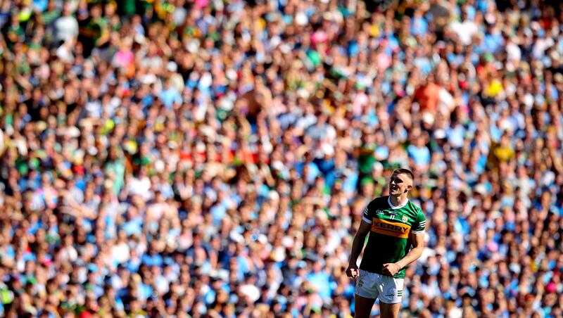 Kerry’s Seán O’Shea looks on after kicking the winning free against Dublin in last year's All-Ireland semi-final. Photograph: Ryan Byrne/Inpho
