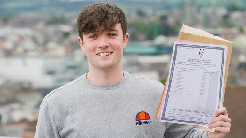 Michael O’Grady who went to Christian Brothers College in Cork with  his Leaving Cert results. Photograph: Daragh Mc Sweeney/Provision