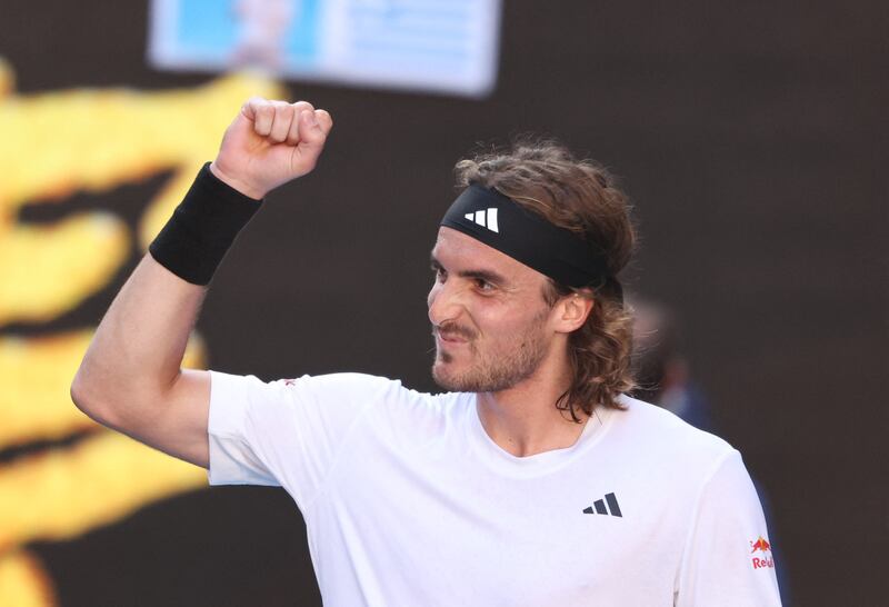 Greece's Stefanos Tsitsipas celebrates after victory against Russia's Karen Khachanov. Photograph: Martin Keep/AFP via Getty Images 