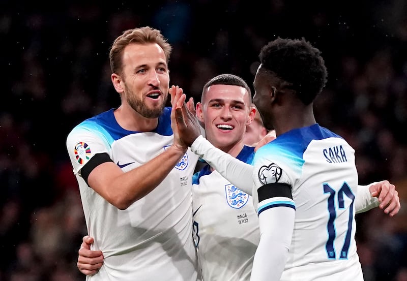 England's Harry Kane celebrates with team-mates. Photograph: Nick Potts/PA Wire