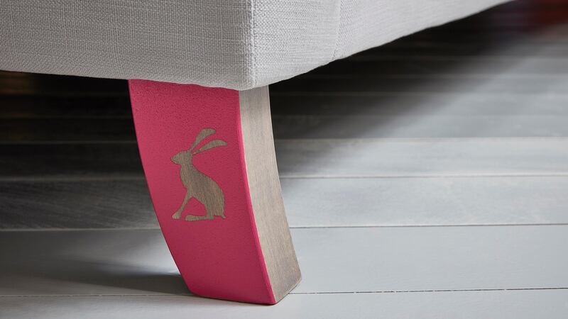 One of the signatures of the Jools range is a single back leg that is painted pink with a silhouette of a tiny little rabbit on it.