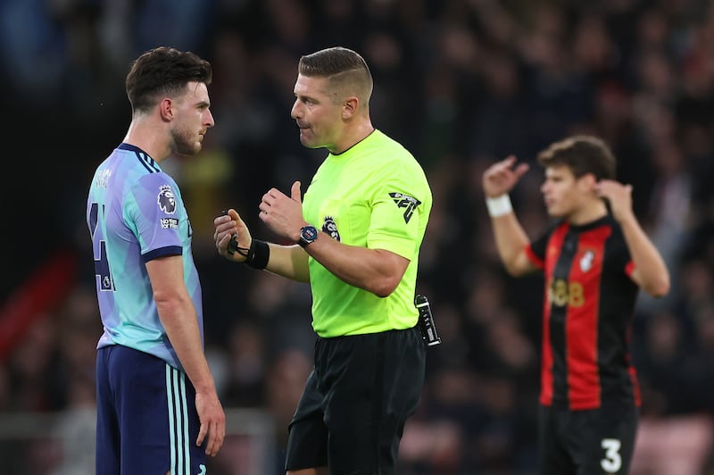 Declan Rice is one of the Arsenal players who have been shown a red card this season. Photograph: Michael Steele/Getty Images Sport