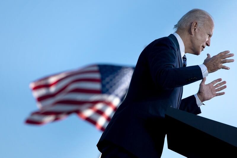 Former US vice president and  Democratic presidential candidate Joe Biden speaks at the Lodges at Gettysburg  Gettysburg, Pennsylvania on Tuesday. Photograph: Brendan Smialowski/AFP/Getty