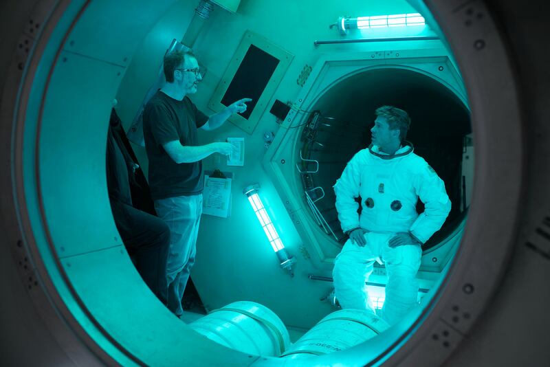 Ad Astra: Brad Pitt on set with the film’s director, James Gray. Photograph: François Duhamel/20th Century Fox