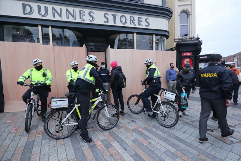 There was a large garda presence in the city before and during the demonstration. Photograph: Niall Carson/PA Wire