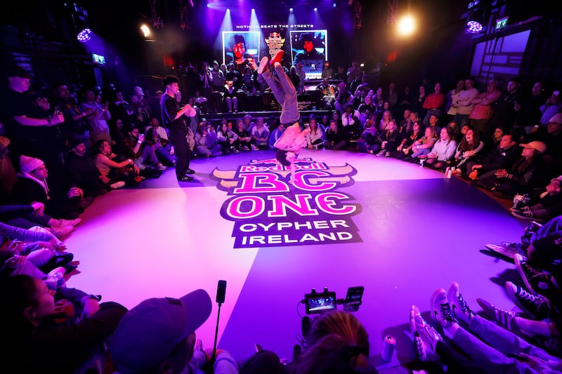 Red Bull BC One National Cypher: B-boy Footrocker (Christian Emmanuel) competes against B-boy Gawa (Wenjian). Photograph: Alan Betson