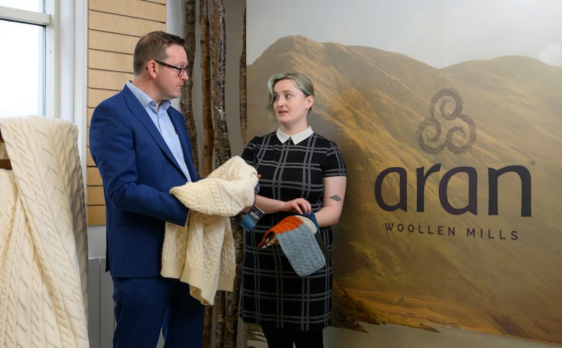 Aran Woollen Mills's Olan McCarthy (finance department) and Ciara Brady (warehouse and logistics). Photograph: Michael McLaughlin