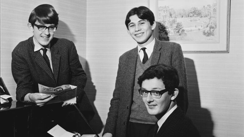 David Kynaston (left) with fellow Wellington College students  John and Peter  Bevington, who published their own soccer magazine ‘The Soccer Digest’ at the school. Photograph: Joe Bangay/Daily Express/Hulton Archive/Getty Images