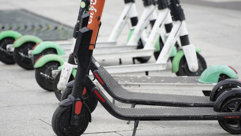 E-scooters, ready for action. Photograph:  Jaap Arriens/NurPhoto via Getty Images