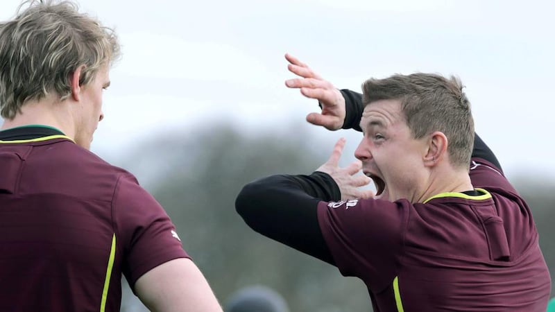 Jonathan Sexton at Ireland training before he injured his foot this morning. Photograph:
Morgan Treacy/Inpho