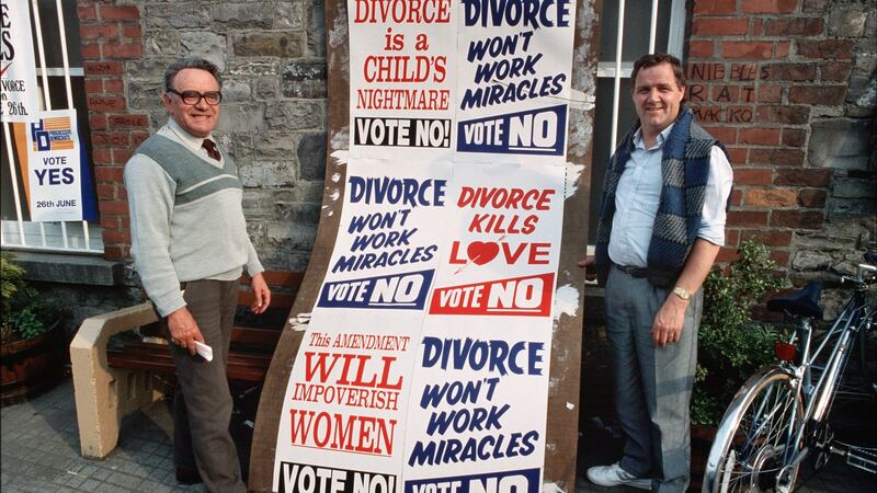 Campaigners against a divorce referendum canvassing their views in  June 1986,  Navan, Co Meath. File photograph: Derek Speirs