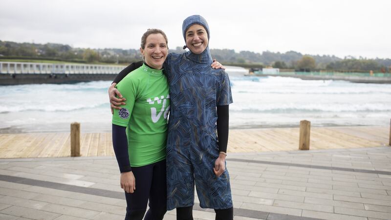 Easkey Britton and  Iranian triathlete Shirin Gerami.