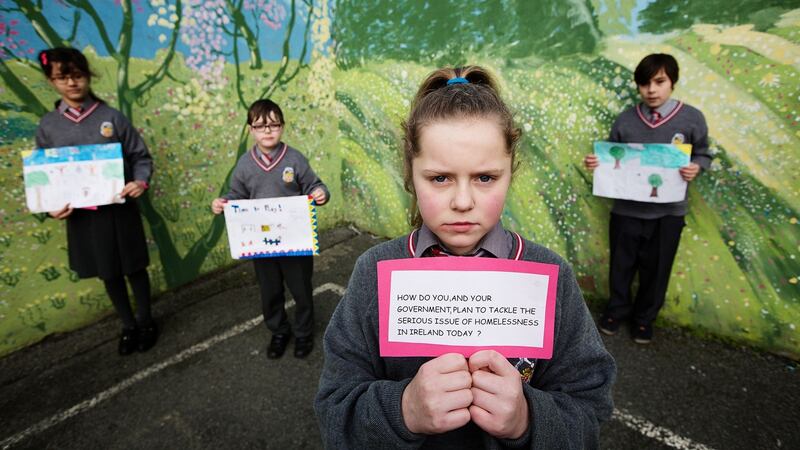 Hosted by Barnardos, the Children’s Rights Alliance and the ISPCC, a special hustings on Thursday featured election candidates from Fine Gael, Fianna Fáil, Labour, Sinn Féin, People Before Profit and the Social Democrats. Among the children present were. left to right,  Avnie Tyagi (11), Tadhg Owens (12), Sarah Reilly (11) and Russell Clausse. Photograph: Patrick Bolger Photography