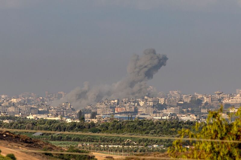 Smoke rises from the northern part of the Gaza Strip as a result of an Israeli airstrike, as seen from Sderot, Israel, on October 19th, 2023. Photograph: Martin Dibisek/EPA-EFE