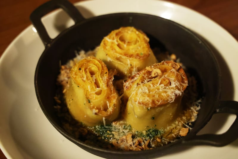 Hera: Pumpkin and Toonsbridge scamorza 'lasagna', hazelnut and cavalo nero pesto. Photograph: Bryan O’Brien